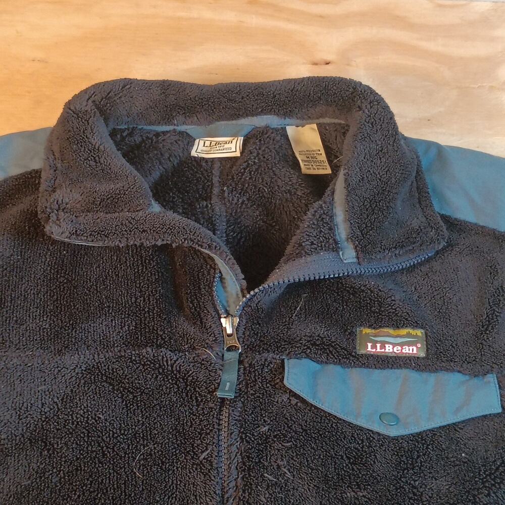 LL Bean Men's M Medium Fleece Jacket Black Teal Full Zip High Pile Katahdin S...